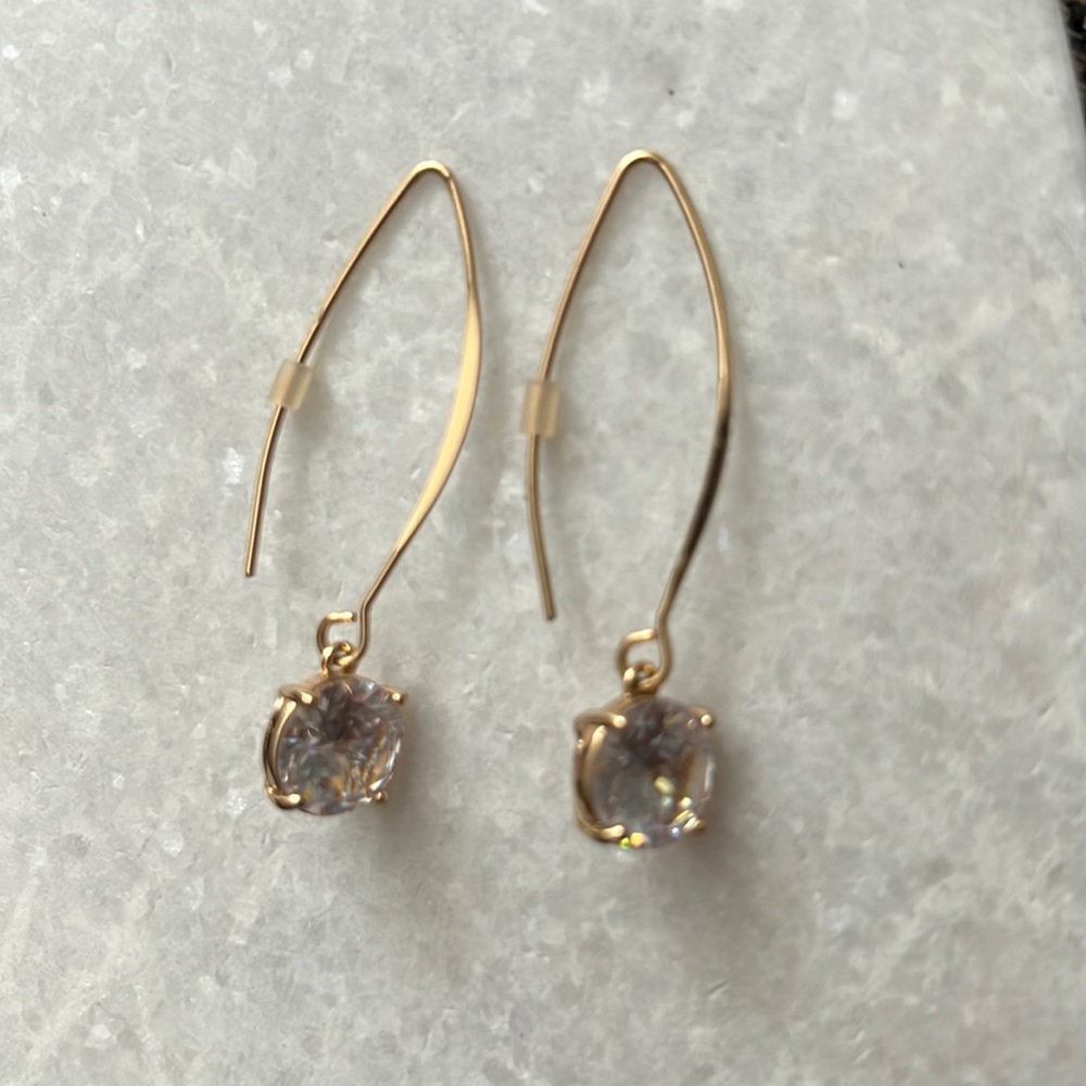 Gold Crystal Drop Earrings NWOT